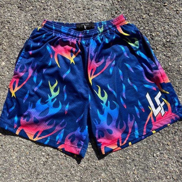 Lost Files - Blue Flames Shorts - In Hand (Medium)